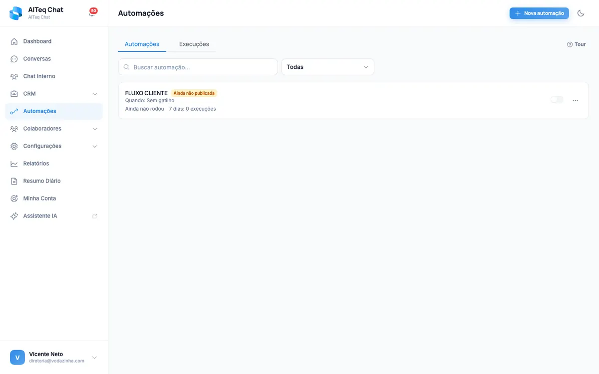 Tela Automações do AITeq com a única automação ainda não publicada