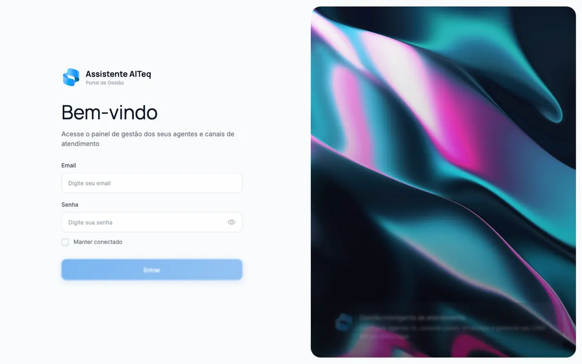 Tela de login do AITeq com e-mail, senha e manter conectado